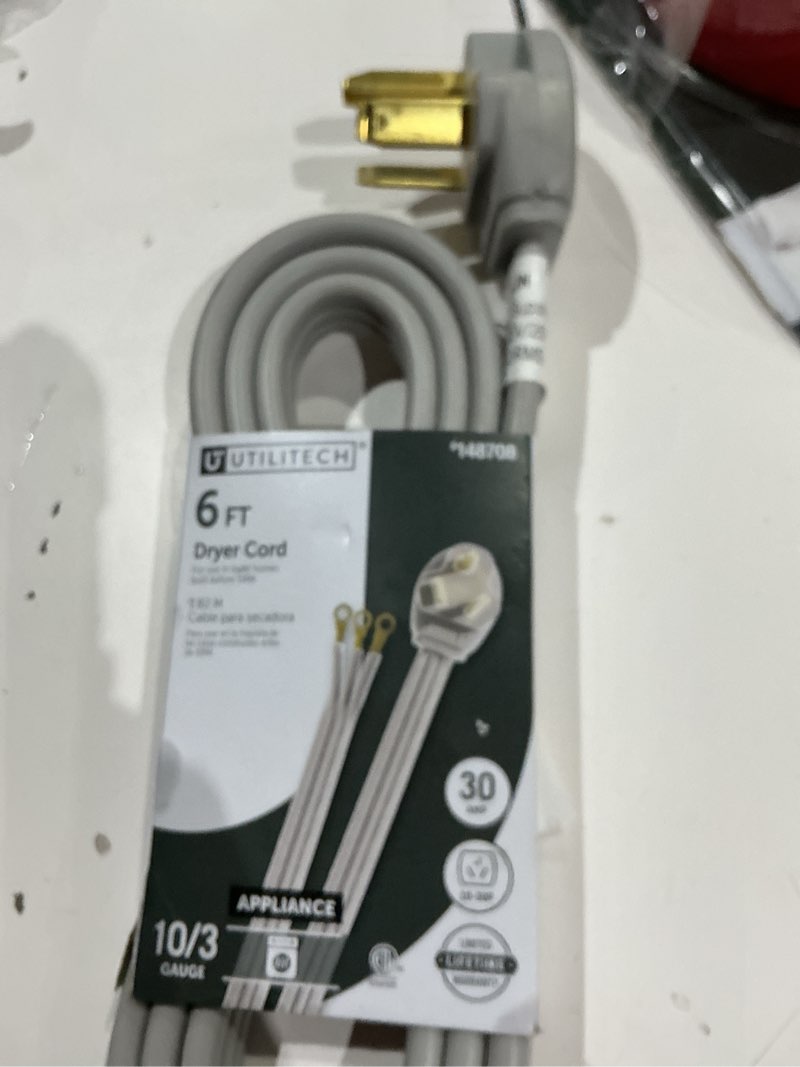 Condition photo showing As Is for utilitech 6-ft 10/3 srdt, 3-pole 3-wire dryer cord