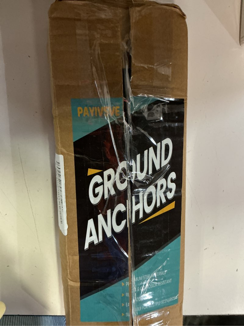 Condition photo showing Good Condition for ground anchors screw in, heavy duty ground trampoline stakes high wind tent stakes for tent, trampoline, gazebo, carport, trap anchor, canopies, swing set 4x15" black