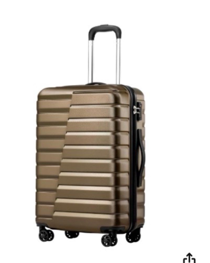 coolife luggage suitcase carry on hardside pc+abs spinner tsa lock telescopic handle brown l(28in)
