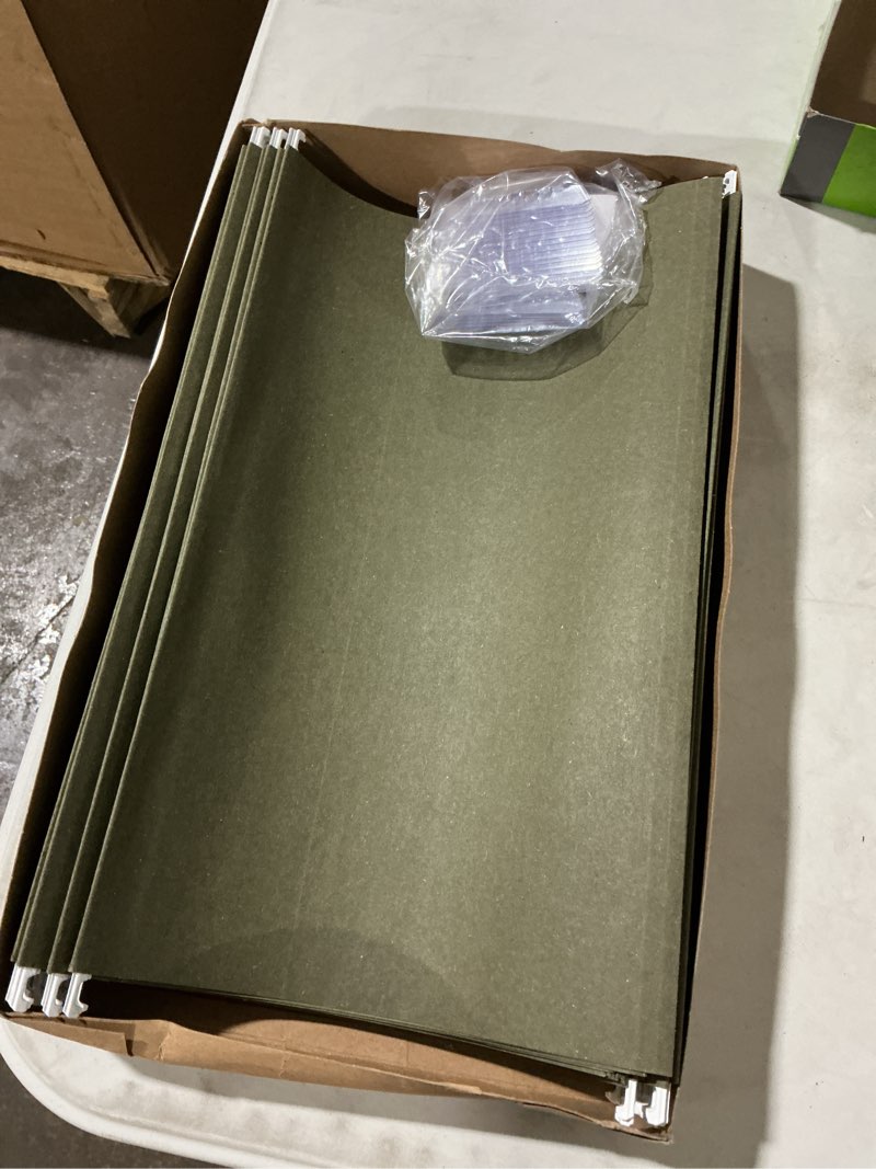Condition photo showing Good Condition for office depot brand hanging folders, 1/5 cut, legal size, 100% recycled, green, pack of 25