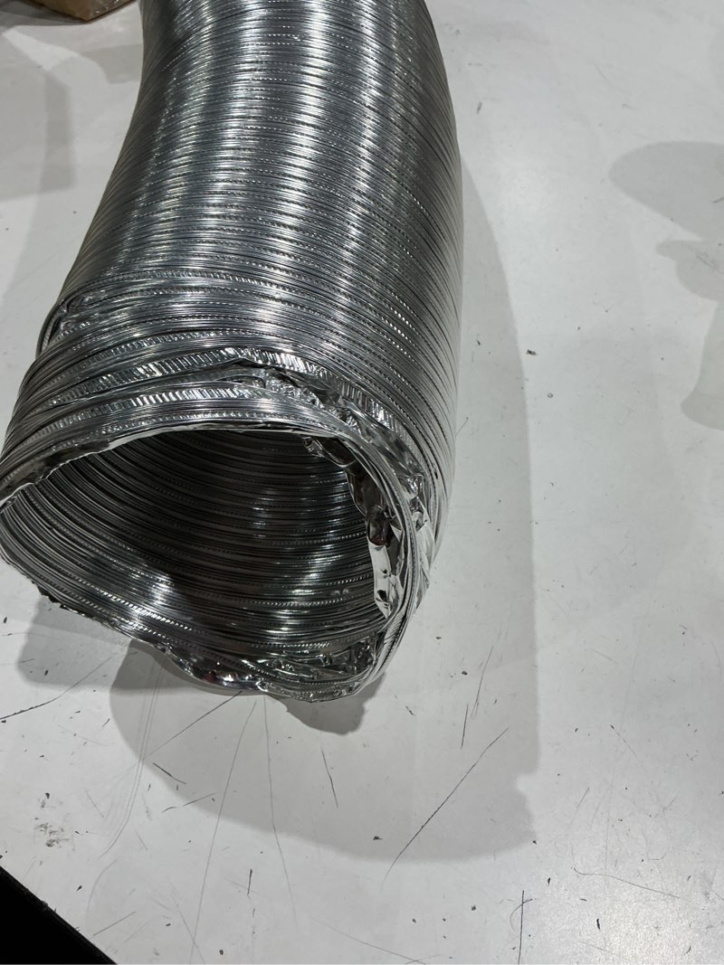 Condition photo showing Good Condition for builder’s best v220 semi-rigid aluminum dryer vent hose with 2 metal clamps, 4" x 8' flexible metal duct pipe for exhaust or hvac air systems