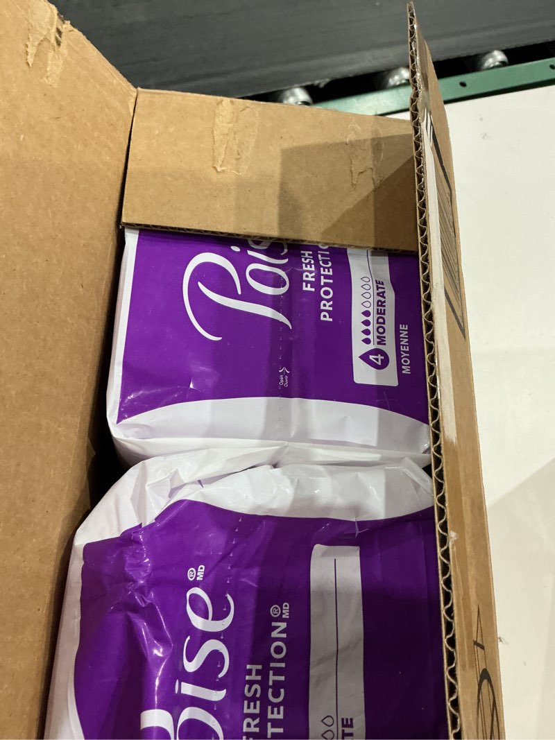 Condition photo showing Good Condition for poise incontinence & postpartum pads for bladder leaks, 4 drop moderate absorbency, regular length, 132 count, packaging may vary regular 132