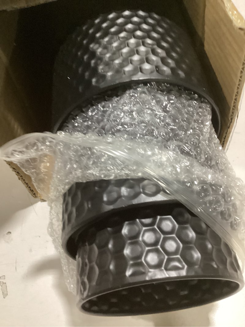 Condition photo showing New/Like New for black tall floor vase - set of 3 extra large metal decorative vases for living room, 27.6" long modern honeycomb texture big cylinder standing corner decor for home dining bedroom pampas grass 3 black