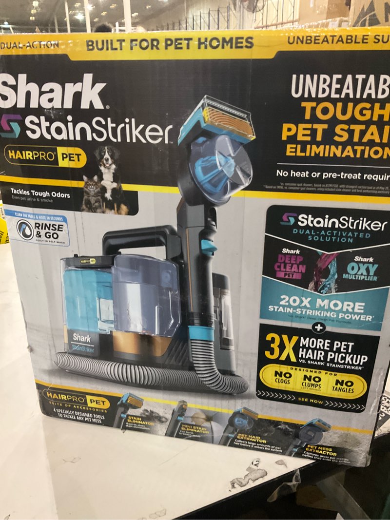 Condition photo showing New/Like New for Shark StainStriker HairPro Portable Carpet, Upholstery & Area Rug Cleaner with Pet Mess & Hair Tools, Self-Cleaning, Perfect for Pets & Car Interiors, 4 Cleaning Tools & Pet Solution, Copper, PX251 StainStriker w/ HairPro Technology
