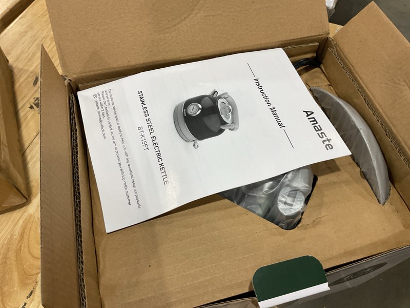 Condition photo showing New/Like New for amaste electric kettle, retro electric tea kettle with thermometer, 57 oz hot water kettle for coffee & tea, 304 stainless steel, 1500w fast boiling, auto shut-off & boil dry protection, matcha green