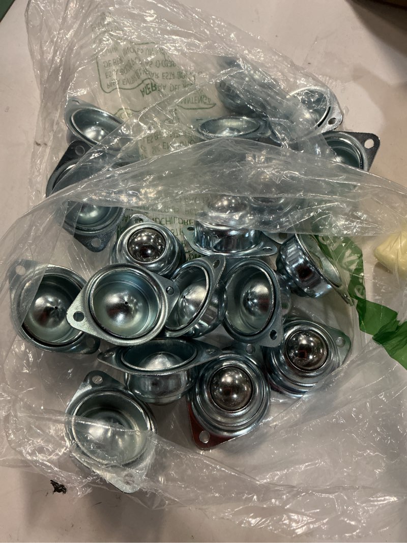 Condition photo showing As Is for yarlung 20 pack 1 inch roller ball transfer bearings, carbon steel swivel ball casters two-hole screw mounted ball transfer unit for roller stand, conveyor, transmission