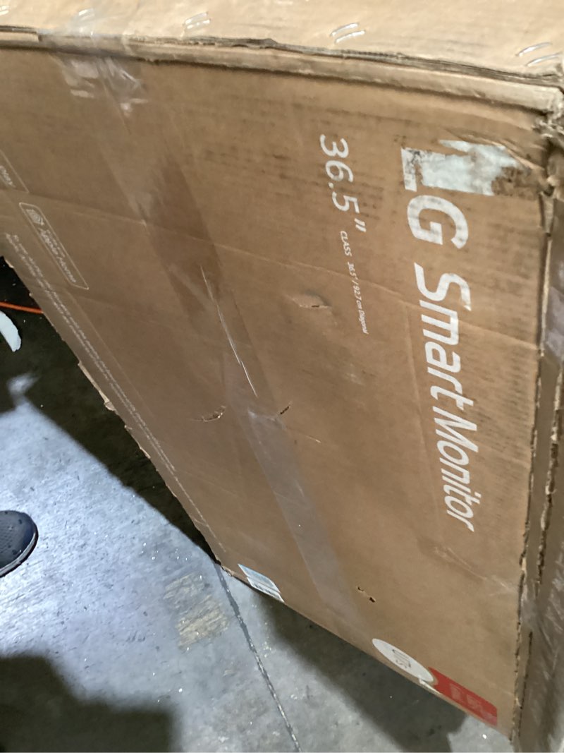 Condition photo showing As Is for lg 37u730sa-w 37-inch smart 4k uhd (3840 x 2160) ips computer monitor, 60hz, hdr10, webos, built-in speaker, airplay 2, screen share, hdmi, usb type-c pd 65w, tilt/height/swivel stand, white