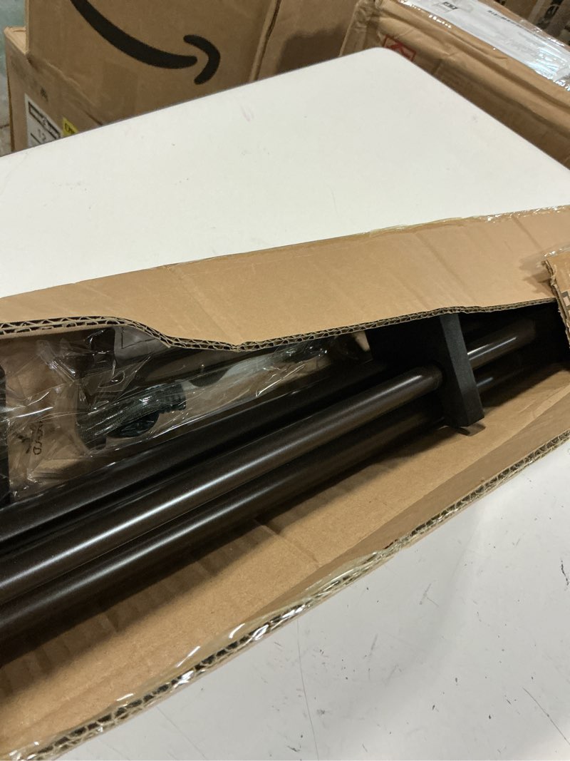 Condition photo showing Good Condition for double curtain rods with aluminum end cap and full surround brackets,1"front and 5/8" back rod,adjustable between 72 to 144 inches (6-12 feet), dark bronze double window drapery rod 72-144" dark bronze