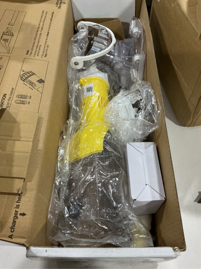 Condition photo showing As Is for inokraft cordless pool vacuum cleaner, rechargeable, handheld pool vacuum for above ground and inground pools, transparent head, 59” extendable pole, for leaves, debris, shallow steps, yellow