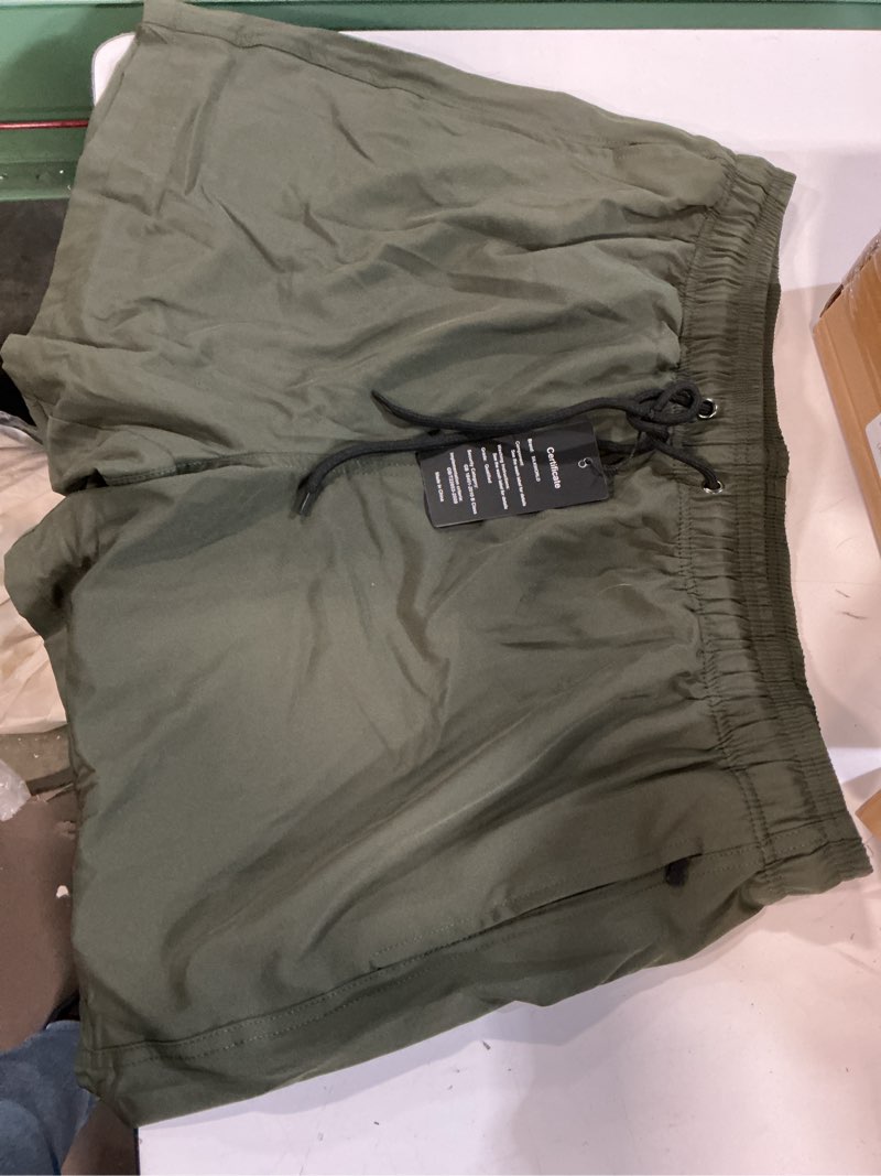 Condition photo showing Good Condition for silkworld mens swimming trunks with compression liner 2 in 1 quick-dry swim shorts with zipper pockets large army green