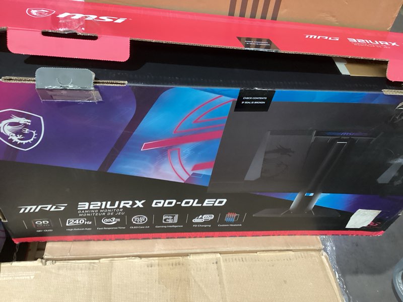 Condition photo showing As Is for msi mpg 321urx qd-oled, 32" 4k uhd quantum dot oled gaming monitor, 3840 x 2160, 0.03ms, 240hz, true black hdr 400, 90w usb type c, hdmi, dp port mpg 321urx qd-oled 32 inch 3840 x 2160 (4k) 240 hz