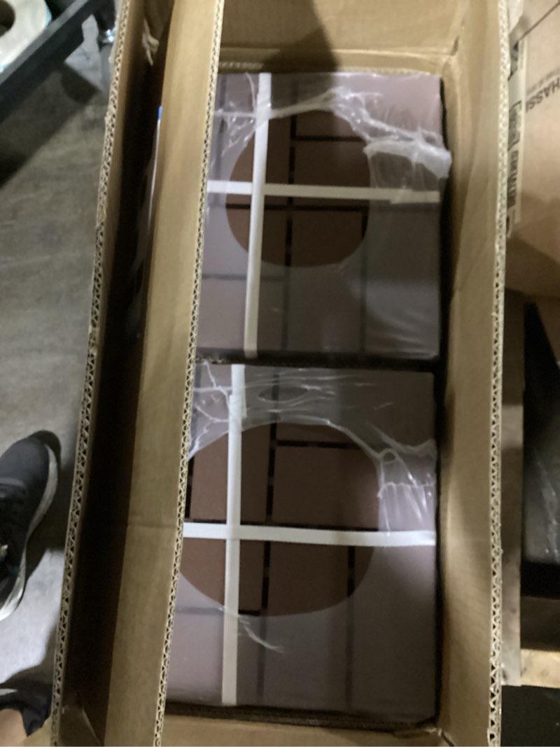 Condition photo showing Good Condition for 9pcs acacia wood interlocking patio deck tiles, 12 x 12 x 0.9 inch outdoor flooring, waterproof for all-weather use – crossed, gray gray - crossed
