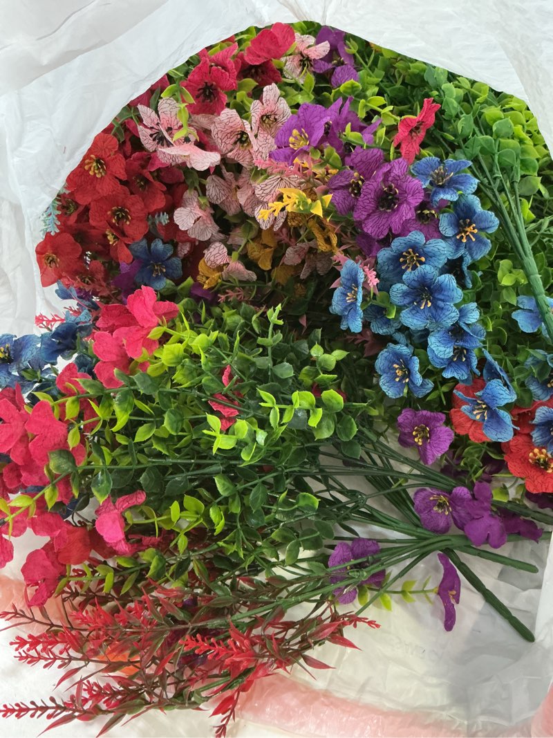 Condition photo showing Good Condition for shareconn 48 bundles artificial flowers for outdoors decoration, faux plants fake silk colorful dais
