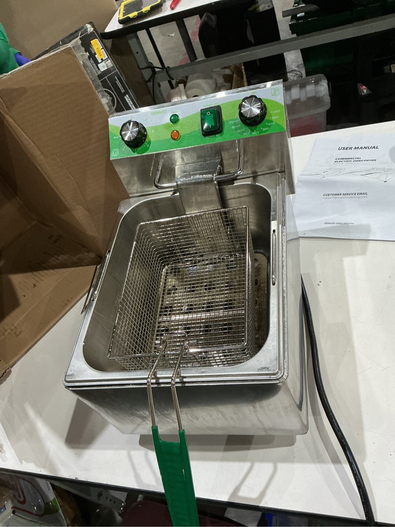Condition photo showing As Is for electric deep fryer with timer 10l/10.6qt commercial deep fryer with basket and lid, temp control, 1700w/110v stainless steel single oil fryer countertop fryer for home and restaurant use