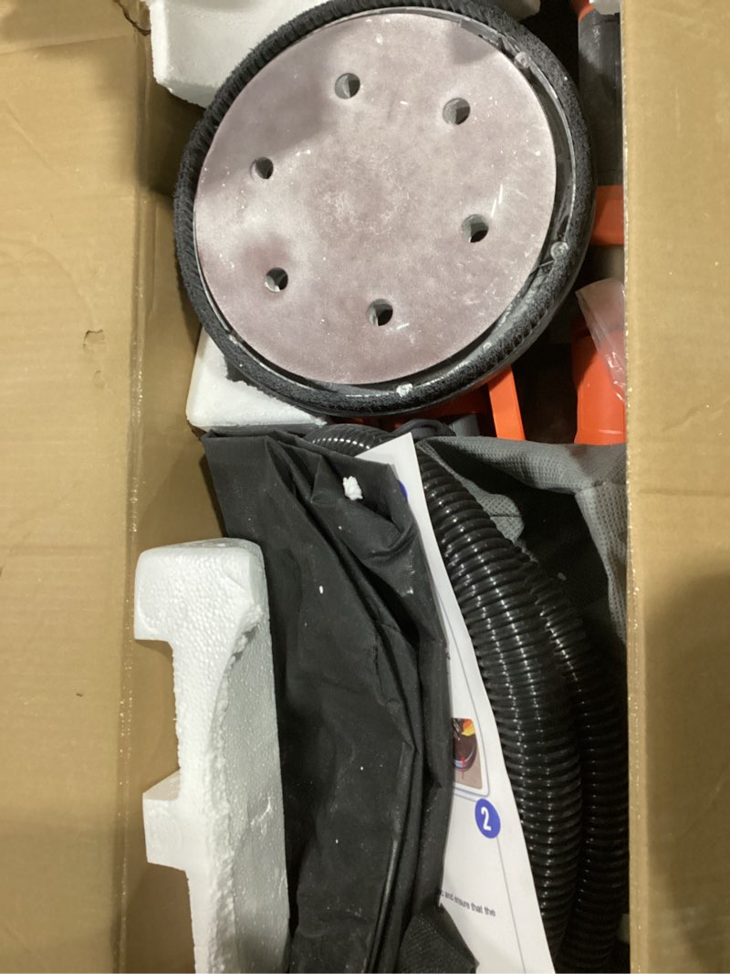 Condition photo showing As Is for Drywall Sander, 1000W Popcorn Ceiling Removal Tool, Automatic Drywall Sander with Vacuum Dust Collection, LED Light, 6 Variable Speed 800-2200RPM,15Pcs Sanding Discs, Foldable & Extendable Handle Orange Red