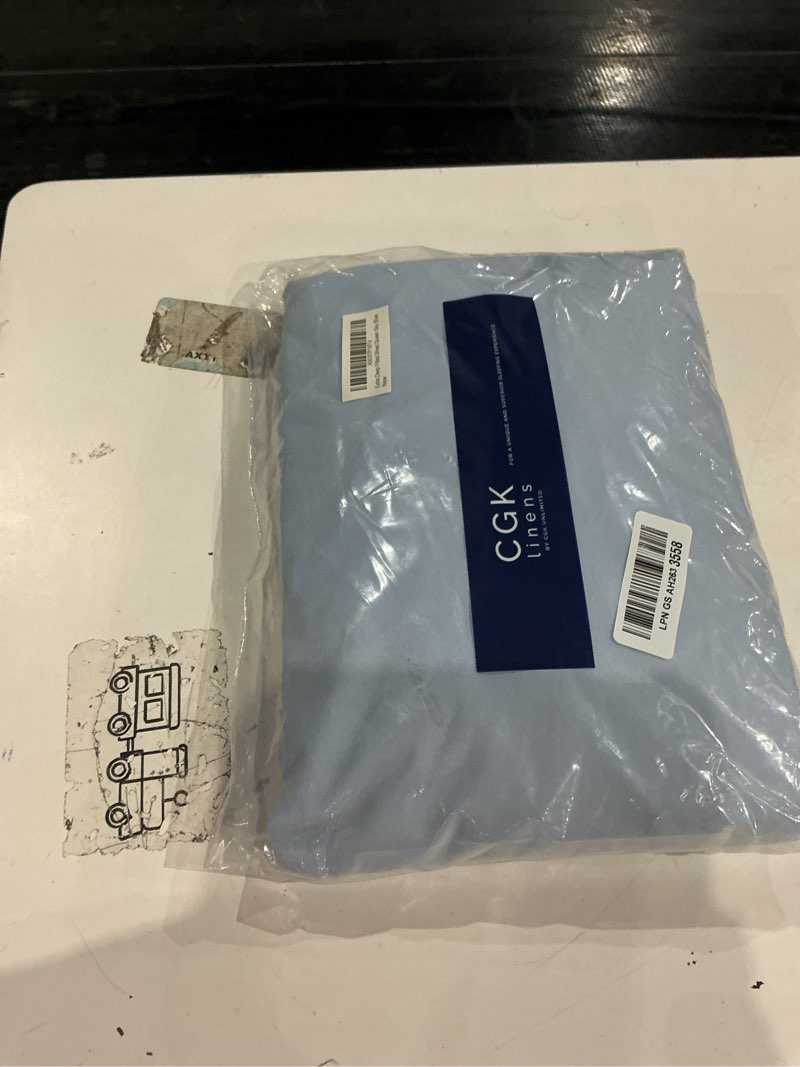Condition photo showing As Is for extra deep queen fitted sheet - hotel luxury single fitted sheet only - easily fits 18 inch to 24 inch mattress - ultra soft, wrinkle & fade free w/extra deep pockets - breathable & comfy - sky blue 24 - sky blue queen