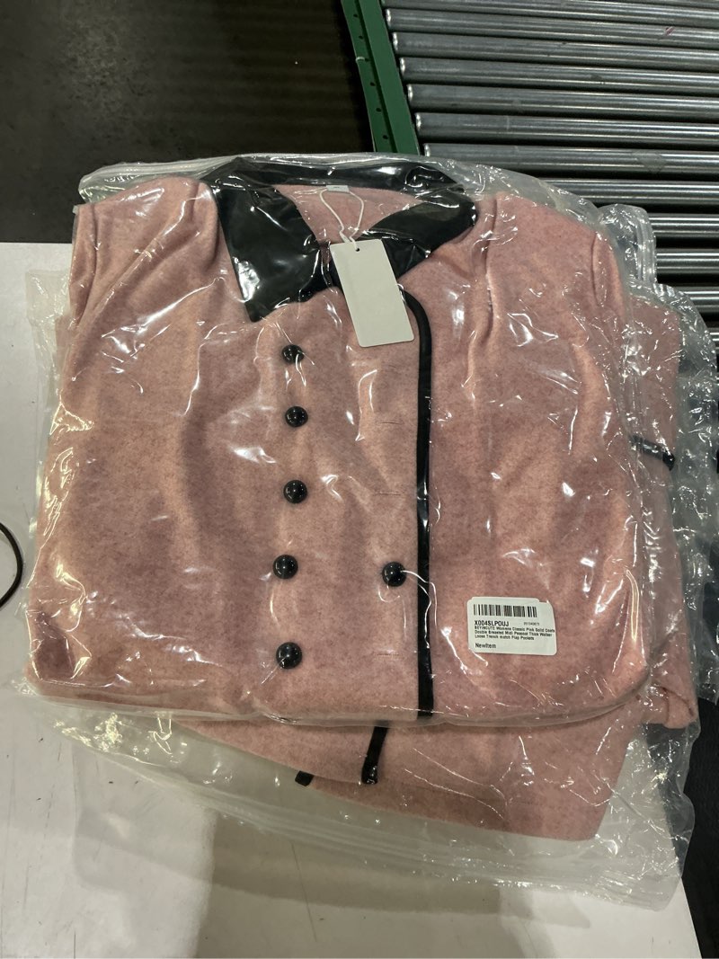 Condition photo showing New/Like New for women's pink mid long peacoat 2025 fall winter double breasted lapel neck peacoat jacket outwear with pocket x-large pink