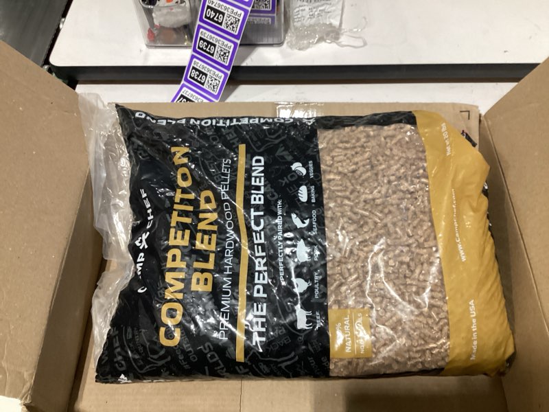 Condition photo showing New/Like New for Camp Chef Competition Blend BBQ Pellets, Hardwood Pellets for Grill, Smoke, Bake, Roast, Braise and BBQ, 20 lb. Bag Competition Blend 20-Pound Pellets