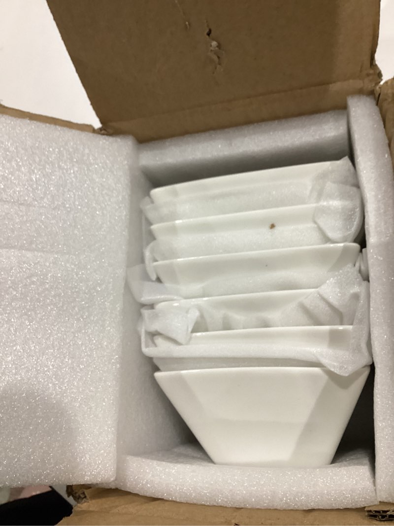 Condition photo showing Good Condition for porcelain small serving bowls set of 6, 13 oz square cereal bowls, 4.6" white ceramic dessert bowls for salad, dip, soup, snack, fruits, small portions, dishwasher & microwave safe