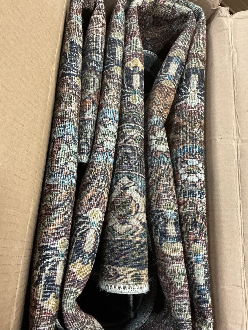 Condition photo showing Good Condition for loloi layla collection lay-01 brick/blue 9'-0" x 12'-0" .13" thick area rug, soft, durable, vintage inspired, distressed, low pile, non-shedding, easy clean, printed, living room rug 9' x 12' (rectangular) brick / blue