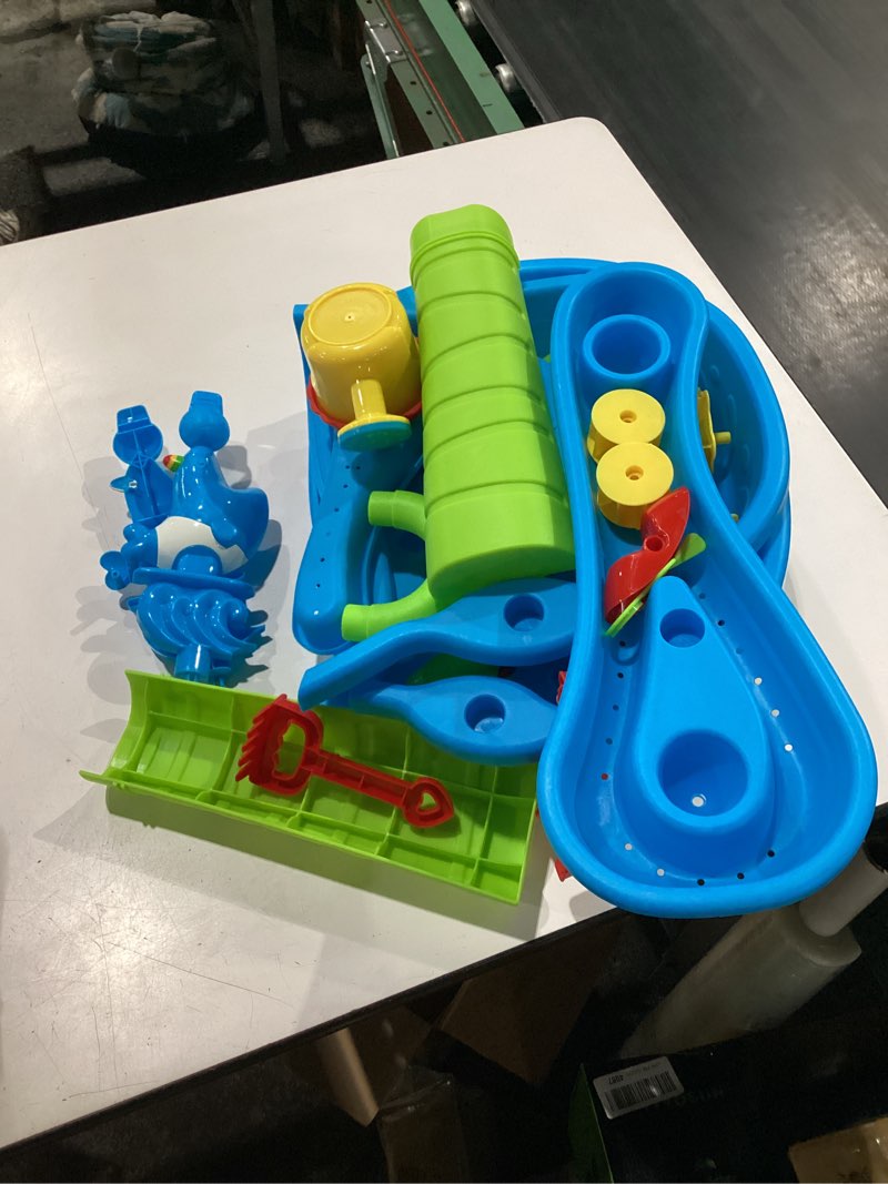 Condition photo showing Good Condition for 3-tier sand and water activity table for kids 3-8, sensory play table with waterfall design & beach toy set, outdoor backyard playset for toddlers 2-6, great birthday present 3-tierwater table