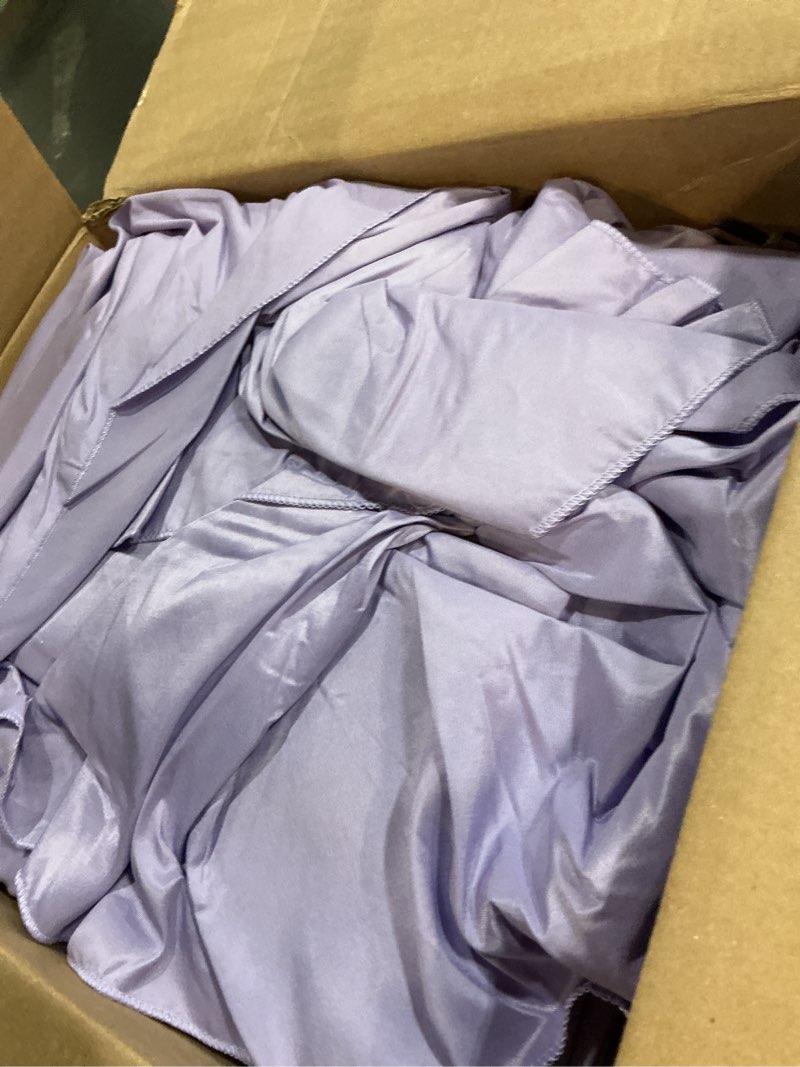 Condition photo showing As Is for 6 pack lavender round tablecloths - 90 inch, polyester table cover, stain and wrinkle resistant washable fabric, perfect for wedding banquet parties lavender 6 pack 90 inch round