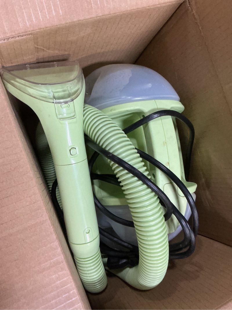 Condition photo showing As Is for bissell little green mini portable carpet and upholstery deep cleaner, car/auto detailer, with hydrorinse self-cleaning tool and 4" tough stain tool, tea green, 4075