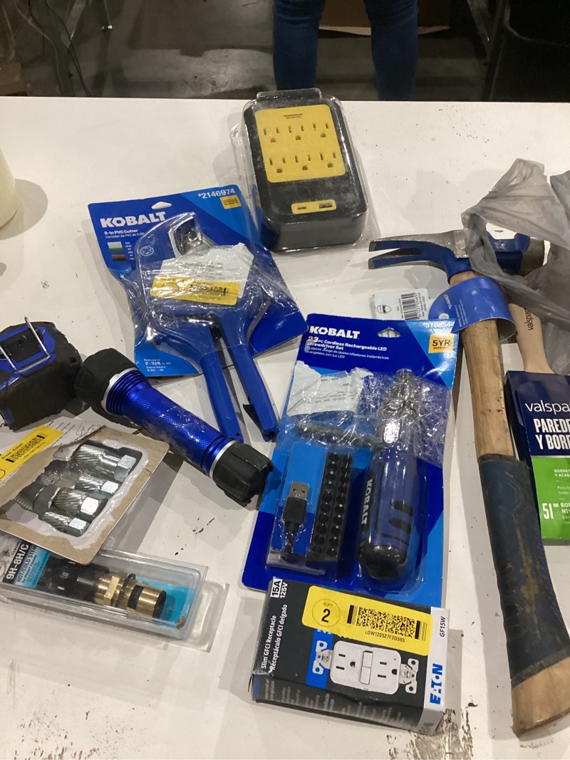 Condition photo showing As Is for assorted home improvement lot (small tools, screw, home accessories, etc.)