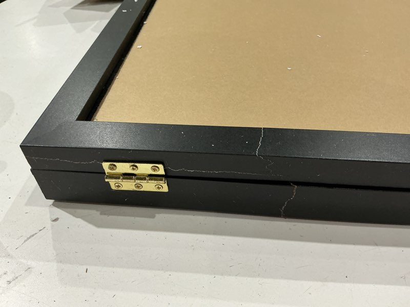 Condition photo showing As Is for verani pin display case - 14x19 pin collection display with uv protection acrylic door for military medals, beach tags, jewelry pins, pin gift, insignia ribbons, pin enthusiast collectibles, black 14x19 - black 1 pack