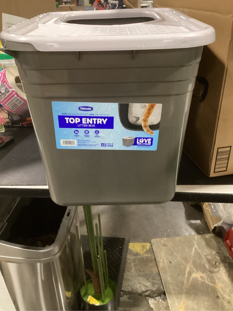 Condition photo showing Good Condition for petmate enclosed cat litter boxes with hinged lid and wide top entry opening, cat litter box enclosure with filter lid, made in usa, scoop not included