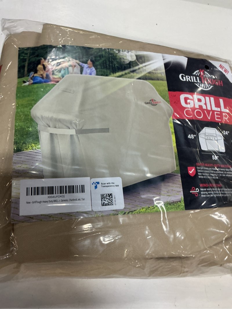 Condition photo showing New/Like New for grilltough heavy duty bbq grill cover for outdoor grill, 58 inch – waterproof, weather resistant, uv & fade resistant with adjustable straps – gas grill cover for weber, genesis, charbroil, etc. tan tan 58''l x 24''w x 48''h