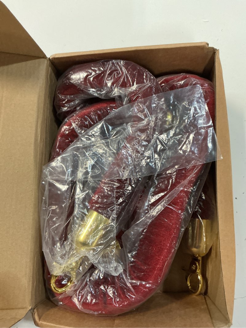 Condition photo showing Good Condition for patikil 4 feet purple red velvet stanchion rope, 2 pack crowd control barrier rope with snap hooks for posts stands queue divider of hotel theater, golden
