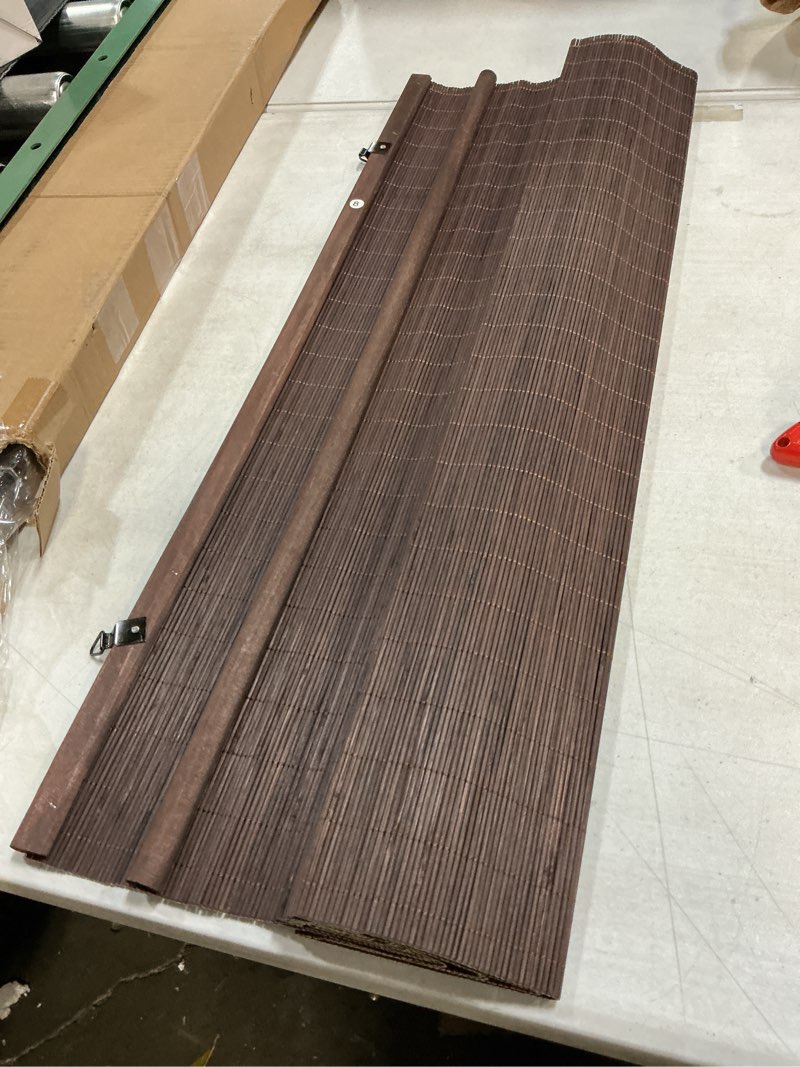 Condition photo showing As Is for CHICOLOGY Bamboo Roman Shades - Customer Favorite Blackout Blinds for Windows, Premium Quality, Ideal for Home, Moose (Blackout) Brown, 35" W X 64" H