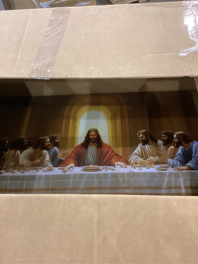 Condition photo showing New/Like New for ZOMNAI The Last Supper Jesus Wall Art for Living Room Office Gold Canvas Painting Prints Classical Artwork Kitchen Bedroom Decor (20x40 Inches) 40"L x 20"W Gold The Last Supper Jesus Wall Art (R864)
