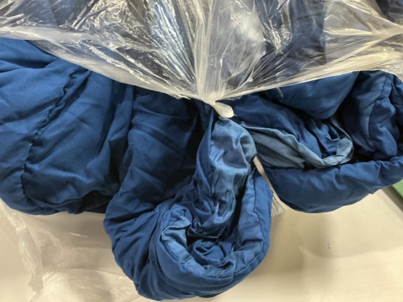 Condition photo showing As Is for Amazon Basics Full/Queen Comforter Set with Sheets, 7-Piece Blue Calvin Striped Bedding, Lightweight Microfiber Bed-in-a-Bag 1-Pack Full/Queen Blue Calvin Striped