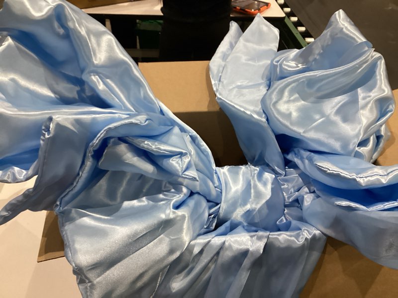 Condition photo showing As Is for giant bow decorations 40 x 80 inch big bows with long streamers extra large tie velvet decoration for backdrop door wall wedding birthday baby shower christmas coquette party(blue)