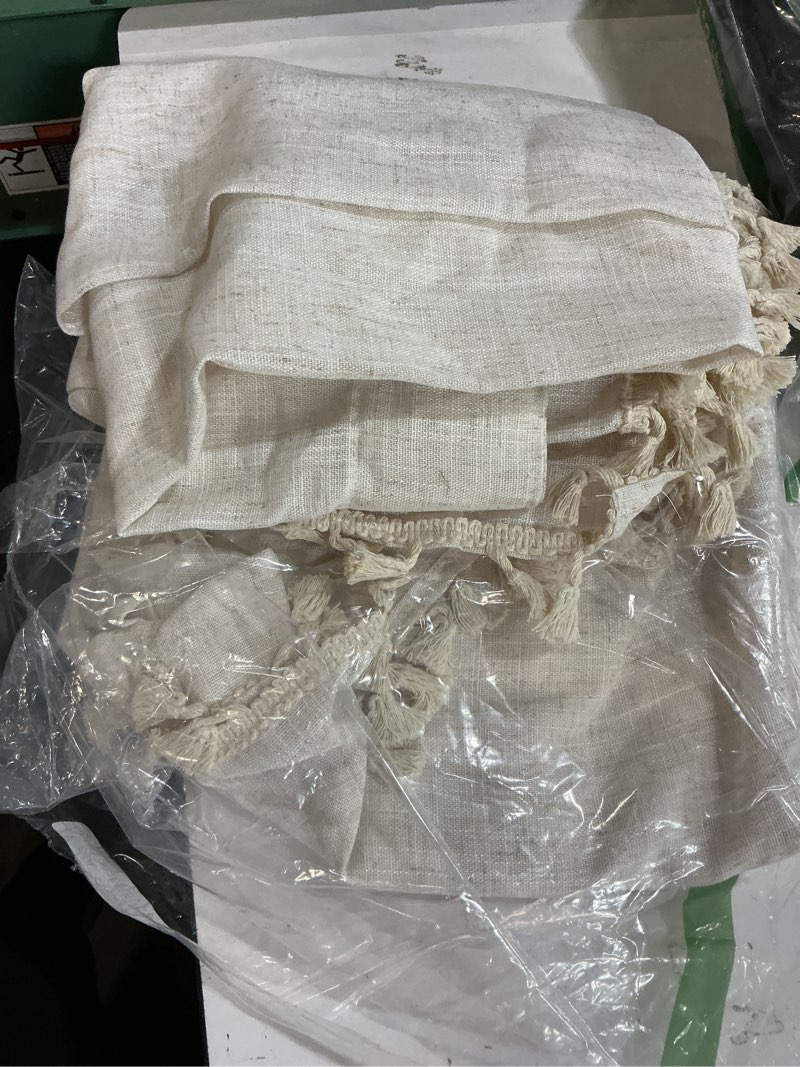 Condition photo showing Good Condition for mysky home linen tassels curtains for living room bedroom, semi sheer drapes 84 inches length farmhouse boho style back tab macrame drapes for sliding glass door, linen, 50" w×84" l, 2 panels 50"w x 84"l (pack of 2) z-tassel-linen