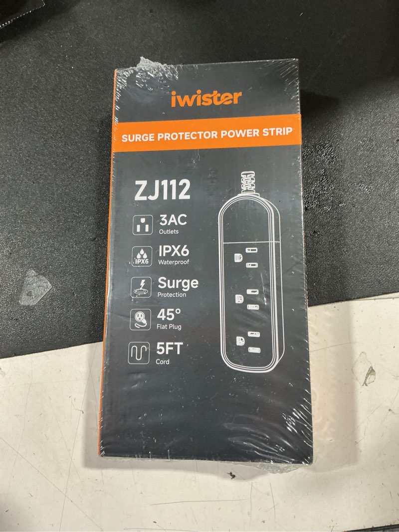 Condition photo showing New/Like New for outdoor power strip, 3 ac outlets, 5 ft, 1625w/13a high-power single-device use, with anti-electric shock & ipx6 waterproof, ideal for backyard, patio, garage, kitchen, workshop, camping, rv 5ft