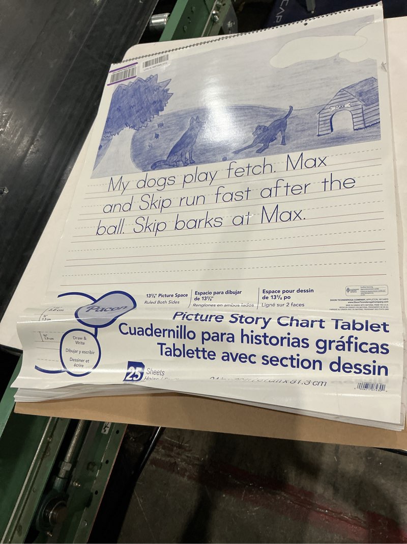 Condition photo showing Good Condition for (incomplete, missing pieces)pacon picture story chart tablet, white, ruled short, 1-1/2-inch ruled, 24-inch x 32-inch, 25 sheets per pack, 2 packs (pacmmk07430-2)