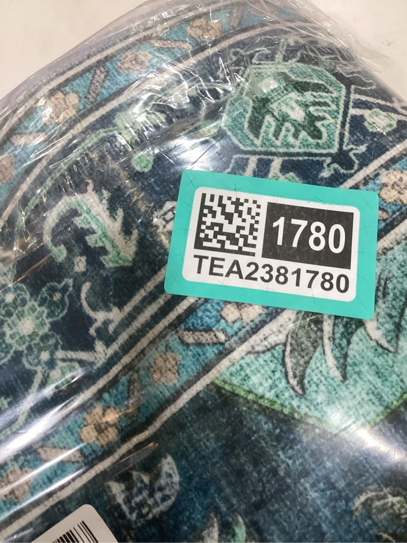 Condition photo showing New/Like New for Area Rugs 3'x5' Washable Non-Slip, Floral Vintage Distress Print Pattern Medallion Carpet for Living Room Bedroom Dining Room, Teal Green Lake Blue Turquoise Teal 3' x 5' (Rectangular)
