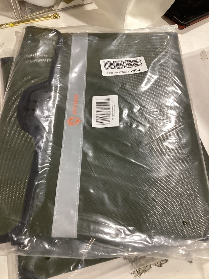 Condition photo showing New/Like New for upgraded 6500°f fireproof document bag with lock, fireproof money bag for cash w. zipper/reflective strip, 10layers of heat insulated materials, water resistant fireproof bag for documents, fire bag green large