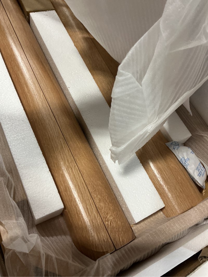 Condition photo showing Good Condition for Rattan Nightstands - Farmhouse 2 Tier End Table for Living Room - Accent Polygon Side Table for Small Space Narrow Coffee Table Bamboo, Oak Caramel Oak, Geometric Edges 1