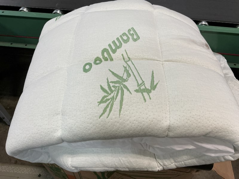 Condition photo showing As Is for Ultra Soft Queen Size Mattress Topper - Viscose Made from Bamboo Pillow Top Mattress Pad for Back Pain Relief - Naturally Cooling for Hot Sleepers, Green Green Queen
