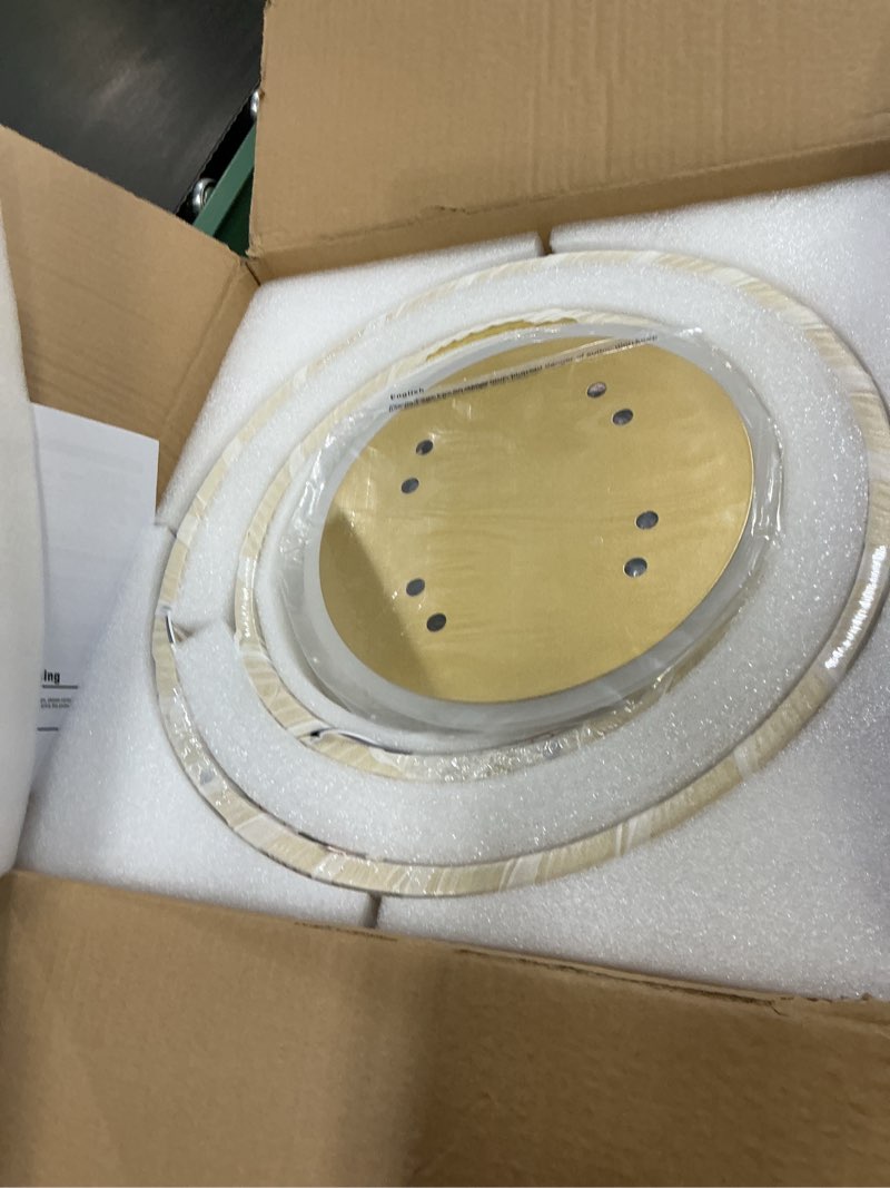Condition photo showing Good Condition for modern led chandelier semi-flush mount ceiling light 4-rings dimmable 34’’ brushed gold ceiling lighting fixture with remote for living room dining room(110w 3000k-6500k) gold d34inch