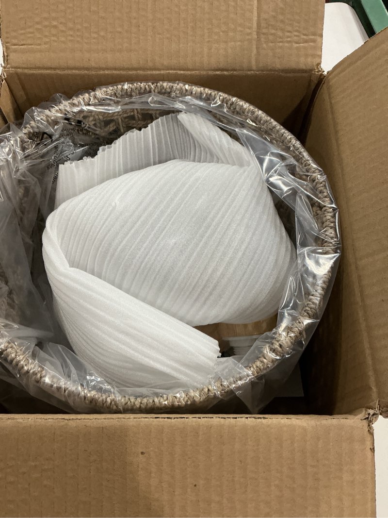 Condition photo showing New/Like New for Hand-Woven Rattan Pendant Light, 11.8" Bohemian 1-Light Natural Wicker Hanging Lighting Fixture Ceiling Farmhouse Basket Hanging Lamp Chandelier for Kitchen Island, Living Dining Room Rattan Woven (D11.8" x H6.3")