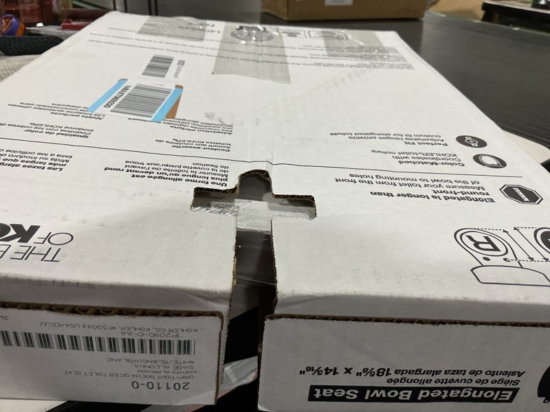 Condition photo showing New/Like New for kohler 20110-0 brevia, slow close toilet seat, elongated toilet seat, grip-tight bumpers quick-attach hardware, white white elongated quiet-close