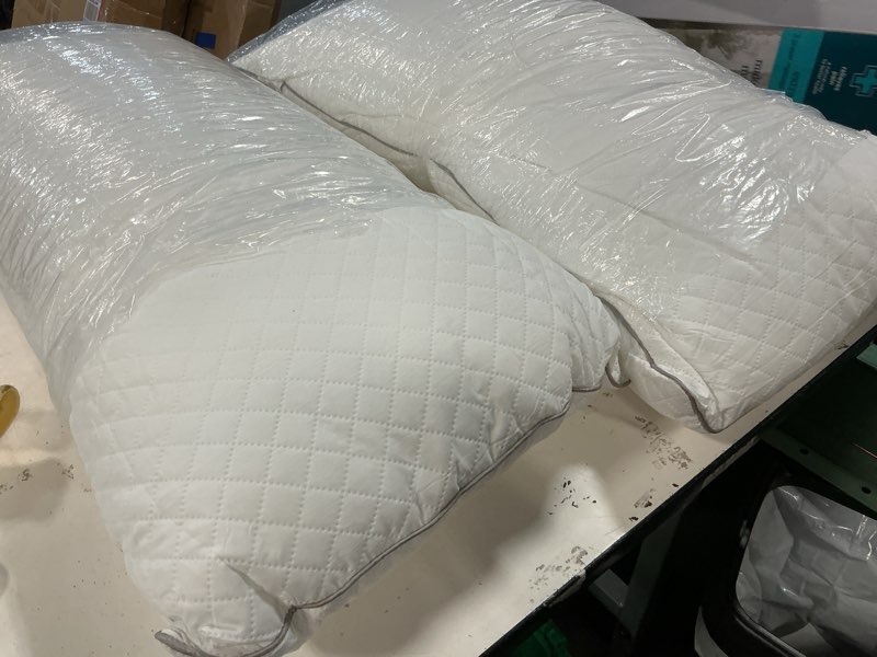 Condition photo showing Good Condition for Elegant Comfort Stripe Stiched Premium Hotel Quality Quilted Goose-Down Alternative Plush Bed Pillows for Side Back & Stomach Sleepers, 2-Pack, King, White 2 Count  