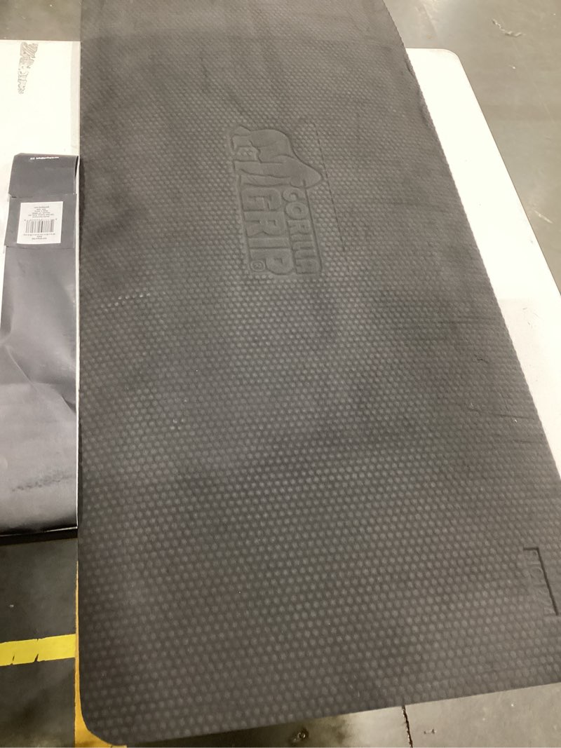 Condition photo showing As Is for gorilla grip anti fatigue cushioned kitchen floor mats, thick ergonomic standing office desk mat, waterproof scratch resistant pebbled topside, supportive comfort padded foam rugs, 48x20, black