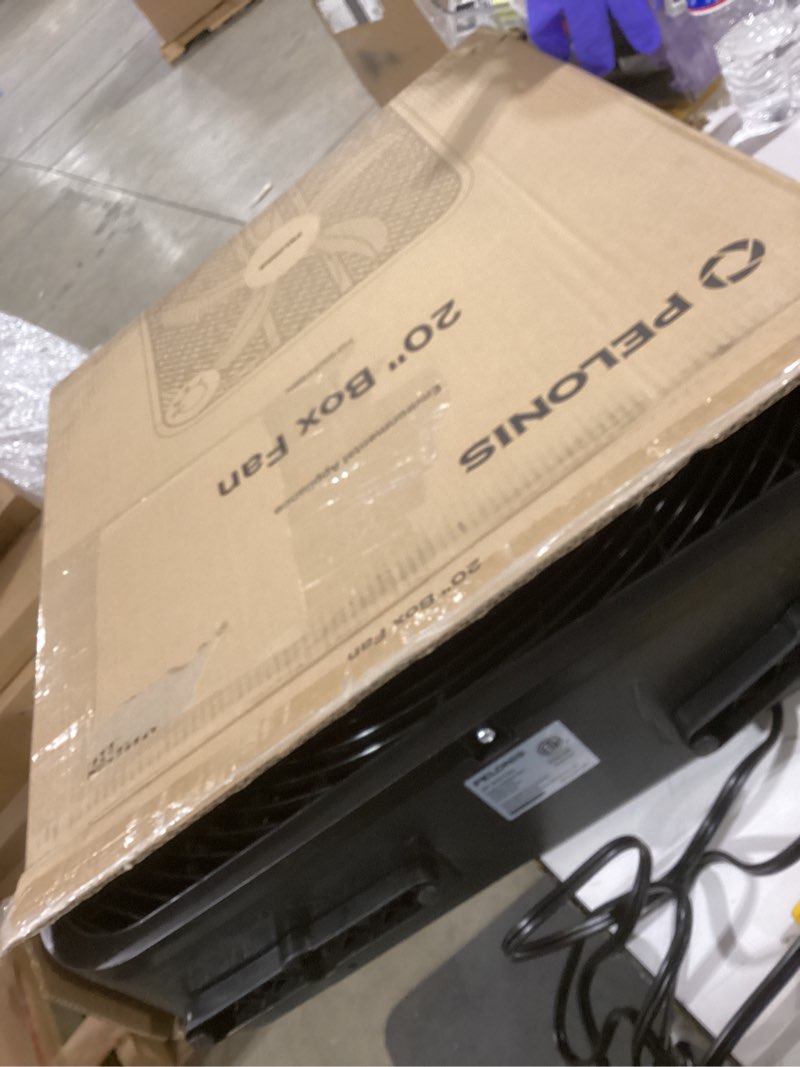 Condition photo showing As Is for Not tested PELONIS 20 Inch Box Fan – 3 Speeds, Window Fans, Floor or Tabletop, 25ft/s, 2025 Upgraded, Superior Air Throw (2295 CFM), Lightweight, 5 Blades, Fans for Bedroom, Office, Living Room, Garage