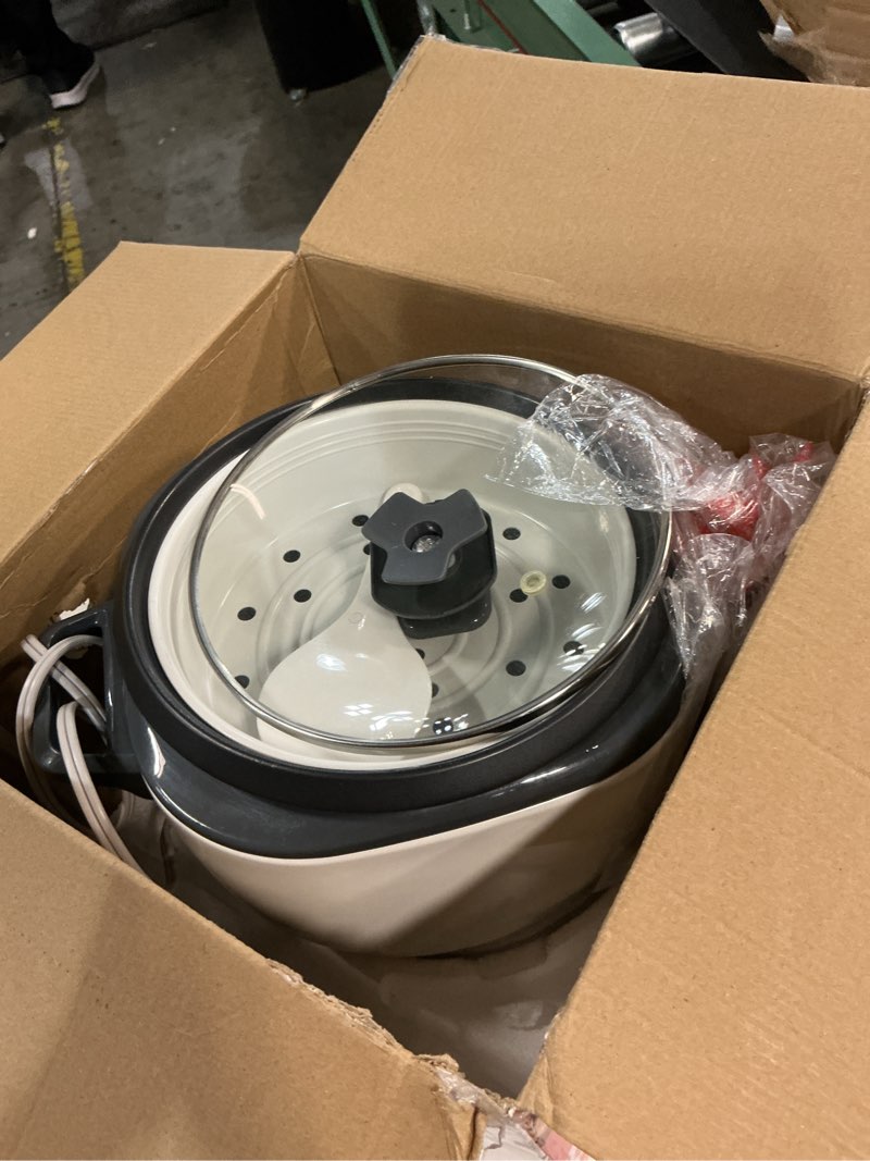Condition photo showing As Is for black+decker 16-cup rice cooker, rc516, 8-cup uncooked rice, steaming basket, removable non-stick bowl, one touch